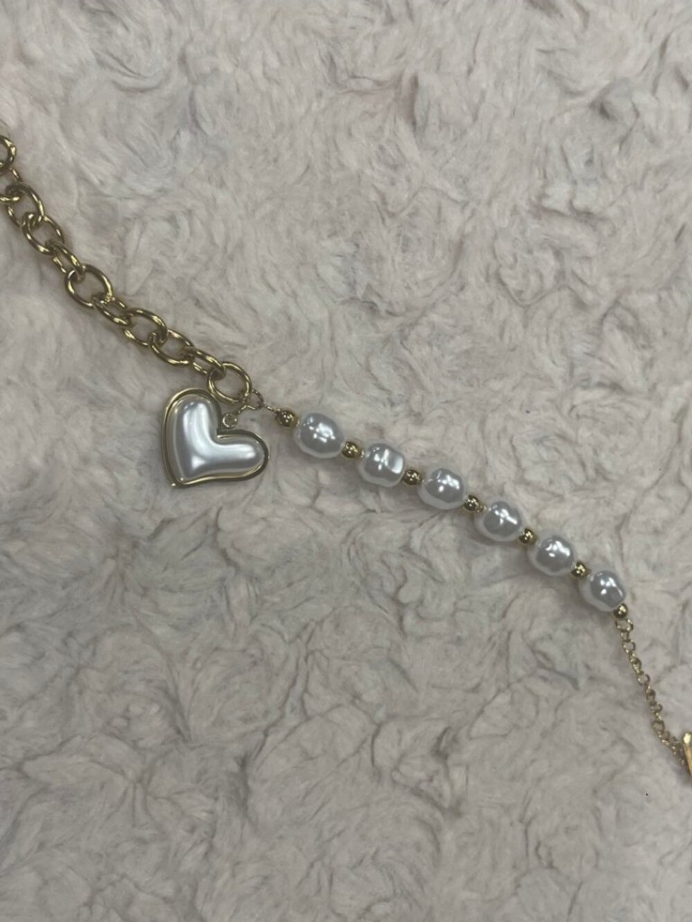 Gold Heart Pearl Charm Bracelet Gold Plated LFB-0015